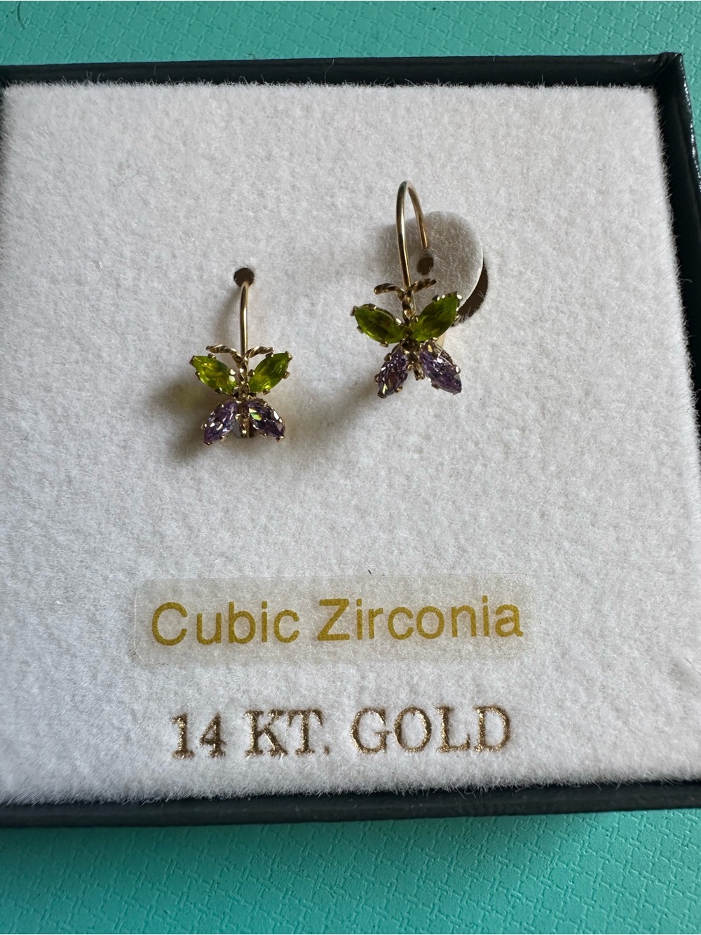 Vintage 14k Gold CZ Butterfly Earrings